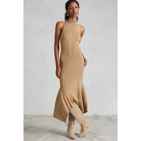 Anthropologie Dresses & Skirts - Anthropologie Mock Neck Midi Dress In Tan/Cedar
